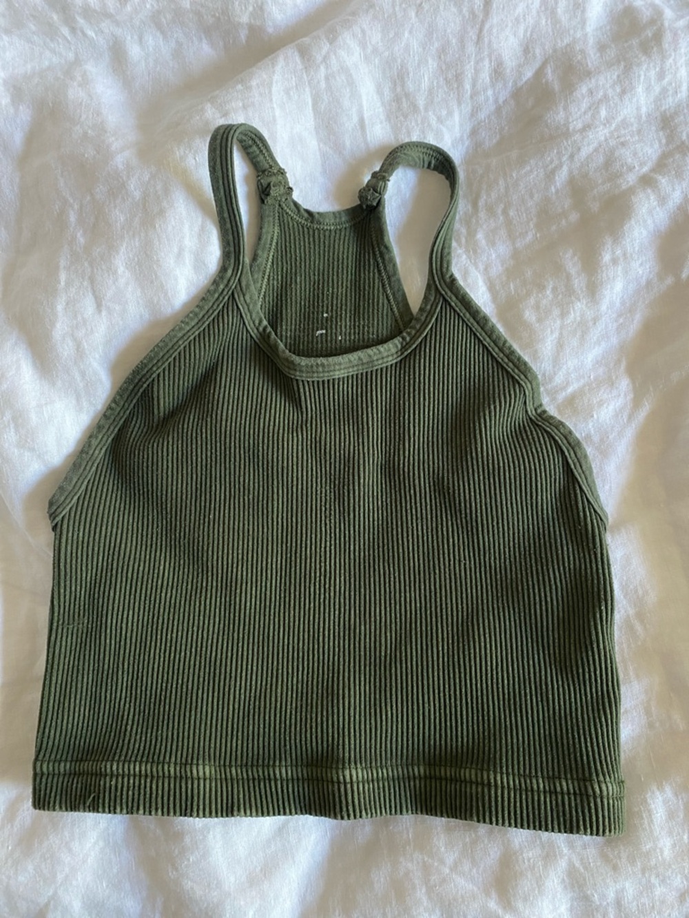 Free People Happiness Runs Olive Ribbed Crop Tank